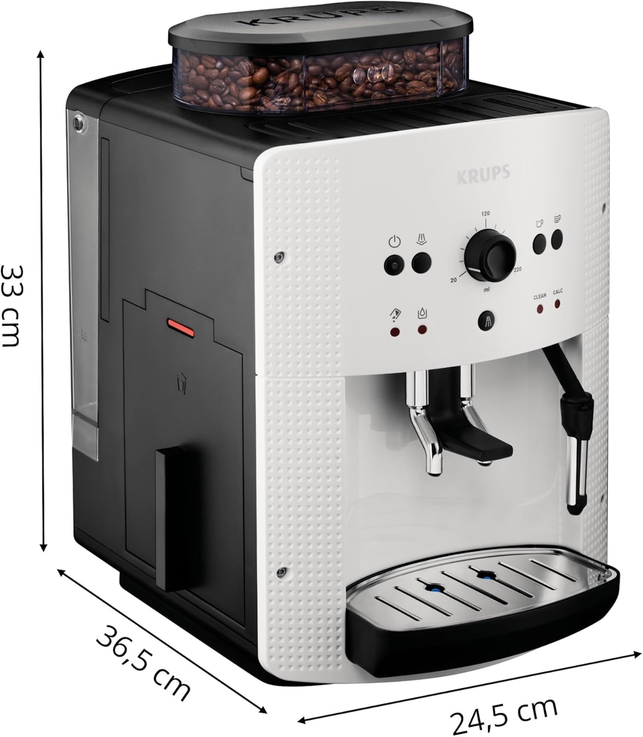 Krups Coffee Bean Machine, 1.7 L, 2 Cups Simultaneously, Automatic Cleaning, Steam Nozzle for Cappuccino, Espresso Maker, Essential Black YY8125FD