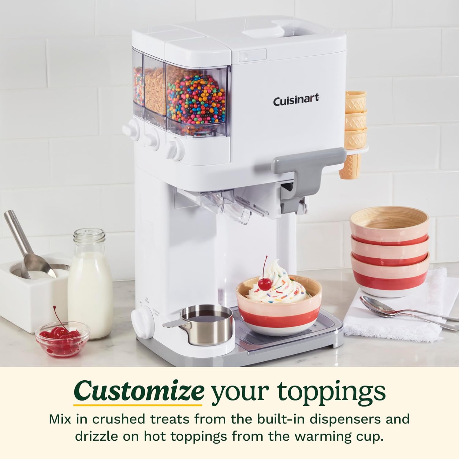 Cuisinart Sorbetière | machine à crème glacée, yaourt glacé, gelato, sorbet, sans produits laitiers | Distributeur de garniture | facile à utiliser | 1.42L fait 6 portions | Prêt en 20mins | ICE48U