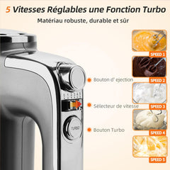 Aigostar Adela - Batteur Électrique, Batteur à Main Électrique Ultra Puissant de 400W. 5 Vitesses + Turbo, Bouton D'éjection. 1 Support de Rangement et 2 Batteurs et 2 Crochets Pétrisseurs.