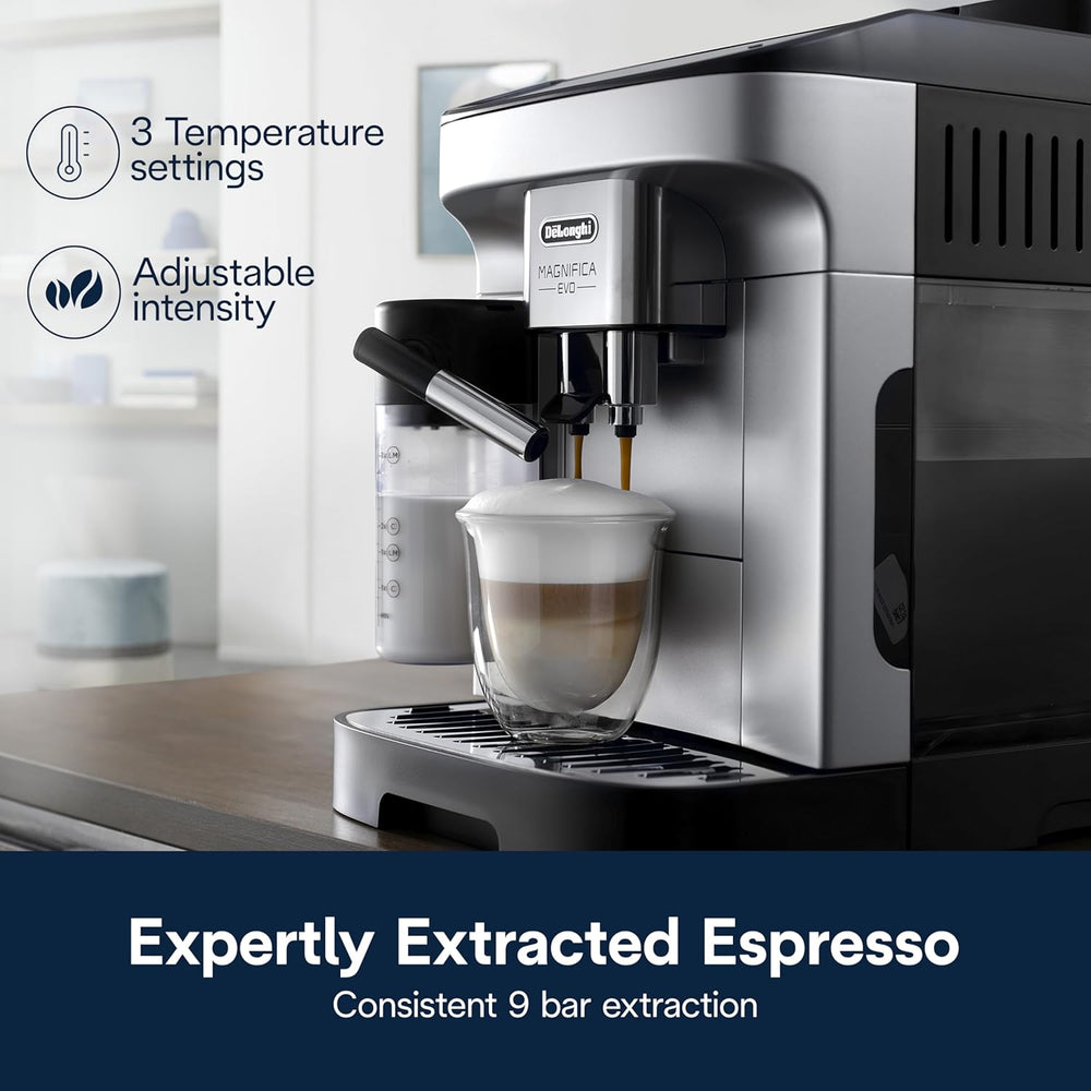 De'Longhi Magnifica Evo Automatic Espresso & Coffee Machine with Manual Milk Frother, Built-in Grinder & Auto-Clean Function - For Latte, Cappuccino, Americano, Iced Coffee, ECAM29043SB