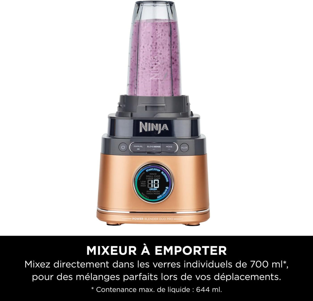 Ninja Detect Power Blender Processor Pro 3-en-1, mixeur 1200W, bol à mélanger, lame malaxeur, gobelet individuel, récipient, pétrir, mixer, hacher et mélanger, noir, TB401EU