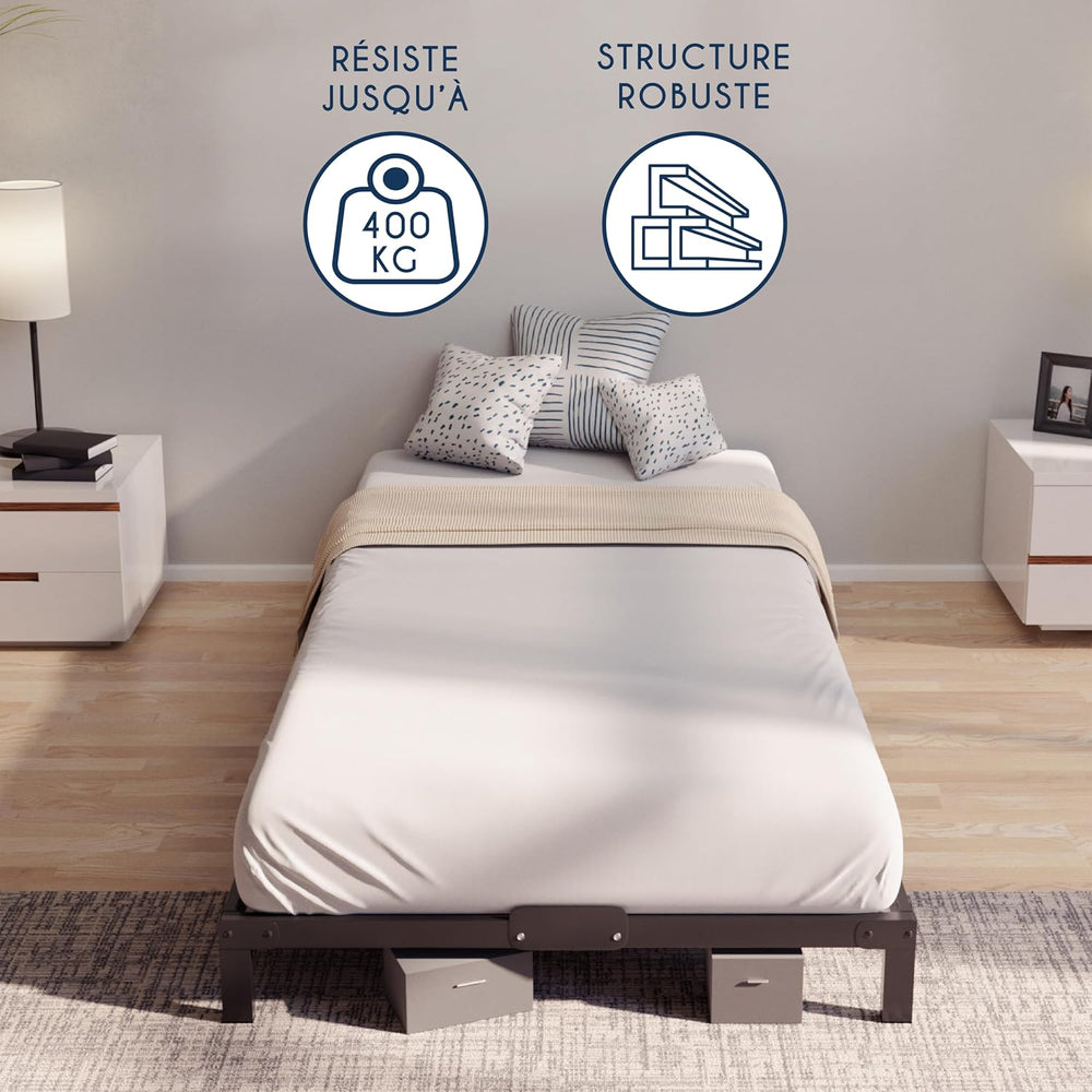Dreamzie Cadre de Lit 160x200 avec Sommier - Sommier 160x200 avec Pieds - Hauteur de 35 cm - Structure Solide, Assemblage Facile et Espace de Rangement