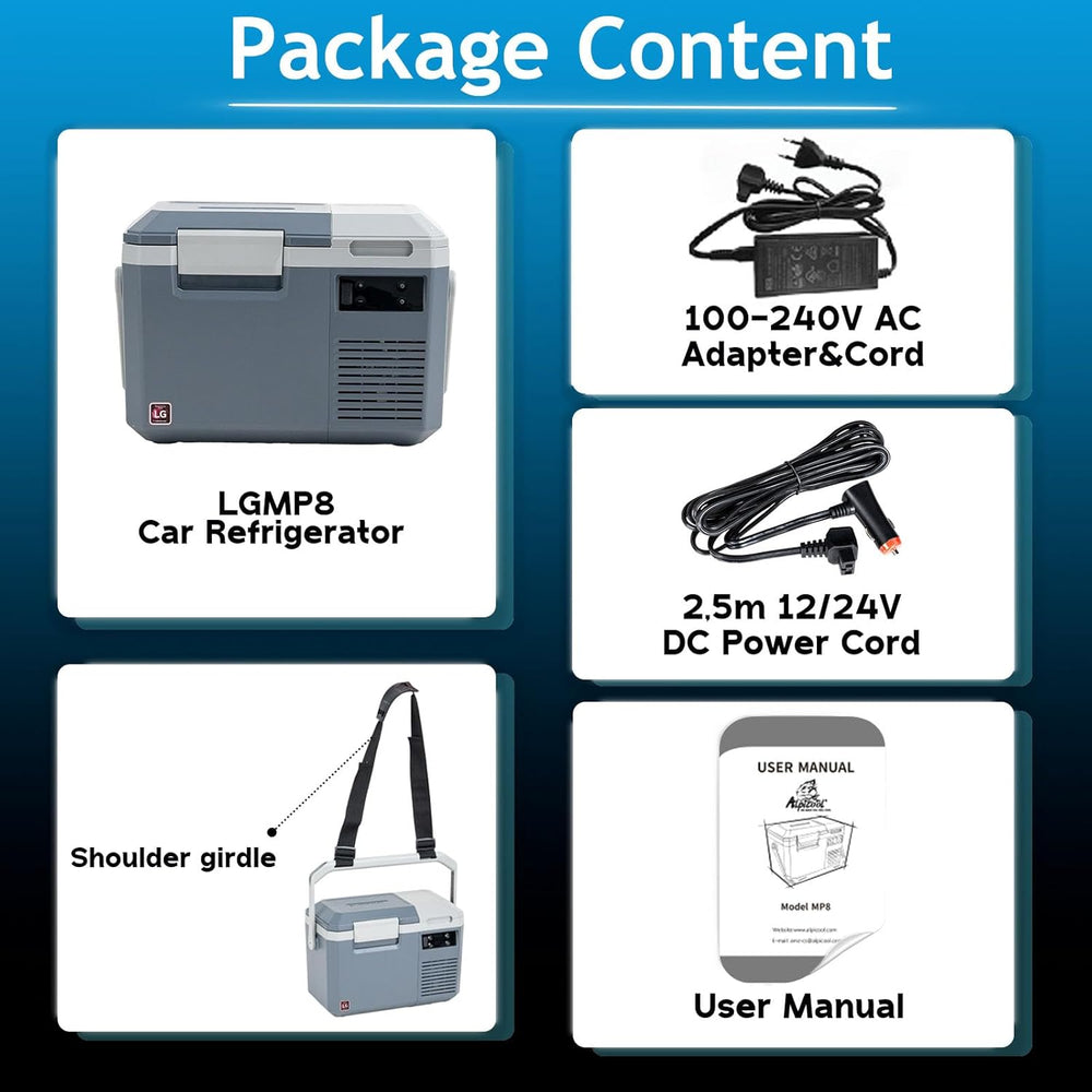 Alpicool LGMP8 8L Glaciere Portable Réfrigérateur Voiture Camping Congélateur 12/24V Mini Frigo pour Maison, Bureau ou Pique-Nique en Plein Air/ -20 à 20℃(Batterie Non Incluse)