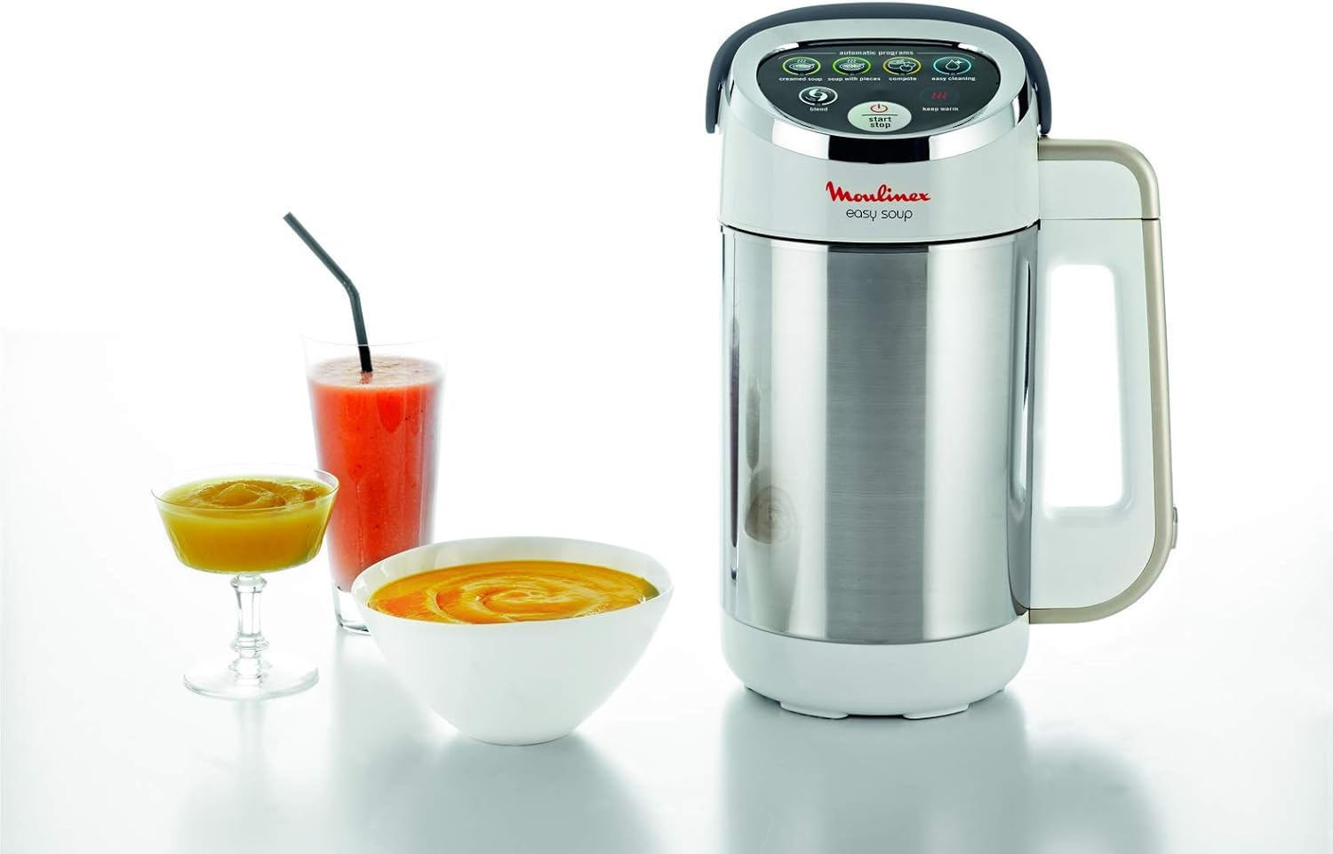 Moulinex Blender chauffant, Mixeur soupe, Puissance 1000 W, Capacité 1,2 L, 5 programmes automatiques, Double paroi, Maintien au chaud 40 min, Livret recettes, Easy Soup, Inox LM841B10