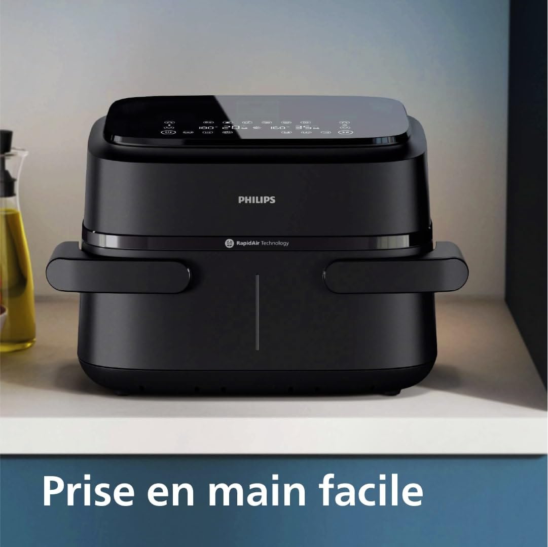 Philips Air Fryer 3000 Series Double Basket - Healthy, Fast and Versatile Cooking, 9 Litre Capacity, Touch Screen, Two Drawer Design (NA350/00)