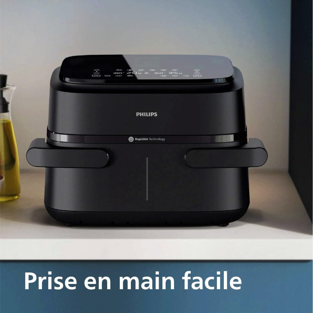 Philips Air Fryer 3000 Series Double Basket - Healthy, Fast and Versatile Cooking, 9 Litre Capacity, Touch Screen, Two Drawer Design (NA350/00)