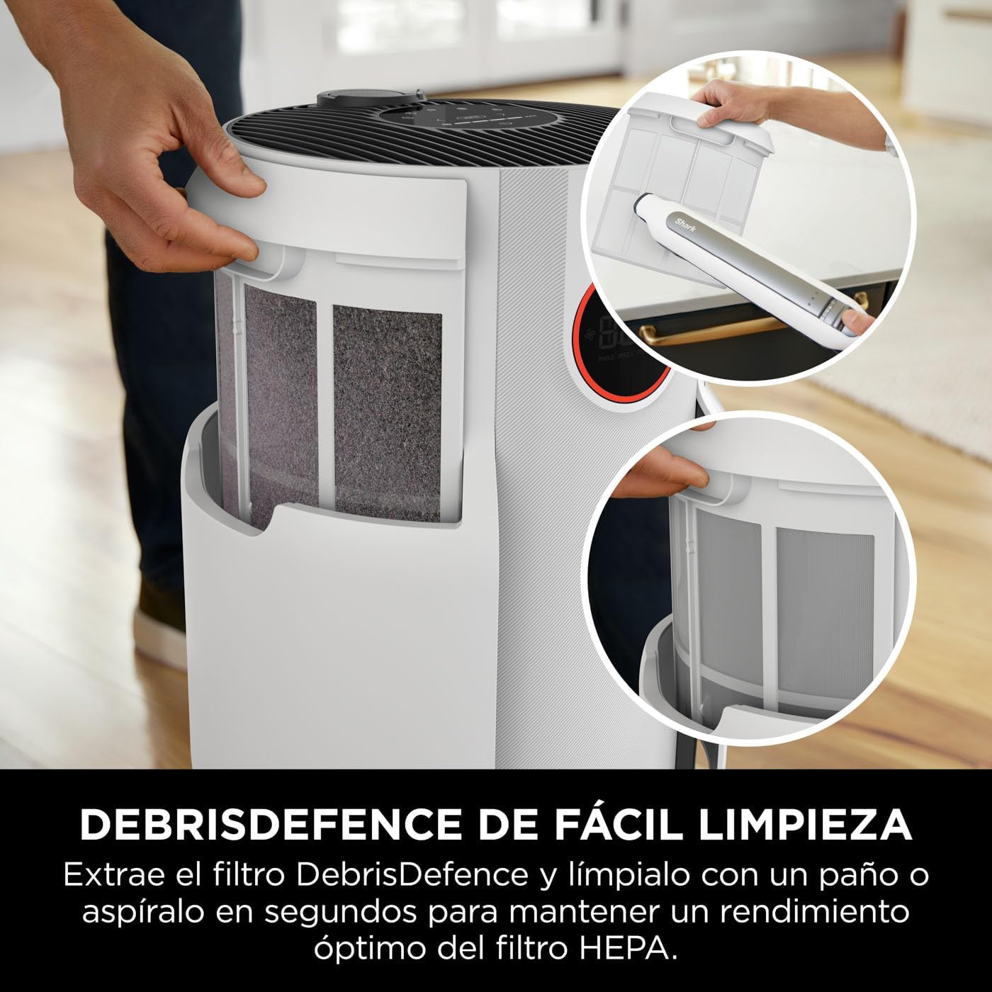 Shark NeverChange jusqu'à 5 ans Purificateur d'air MAX intérieur, Couvre 130m², Filtre HEPA 5 ans, Capture 99,97% allergènes, Mode automatique, Silencieux, LED, Blanc HP300EU