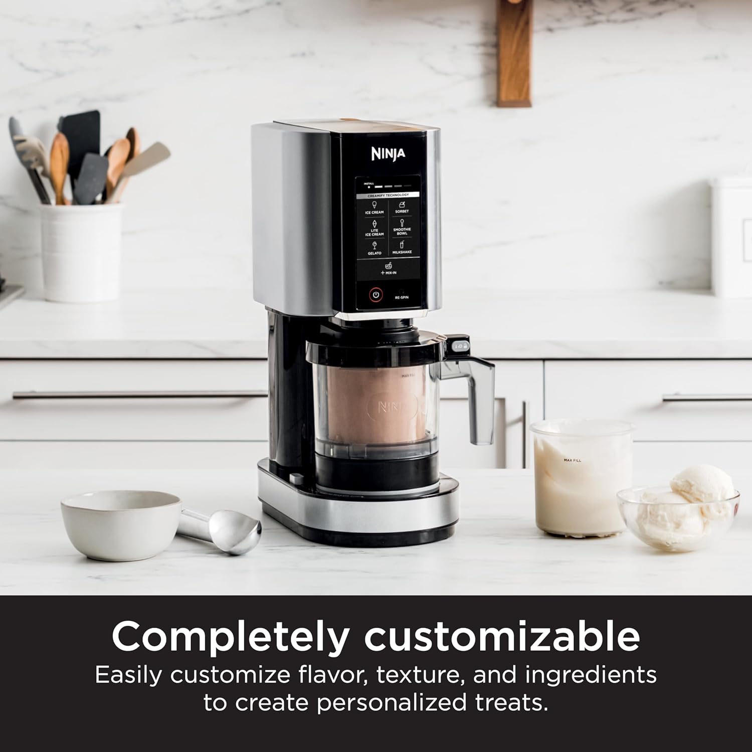 Ninja CREAMi Deluxe Ice Cream & Frozen Treat Maker for Ice Cream, Sorbet, Milkshakes, Frozen Yogurt, & More, 11-in-1, XL Capacity, Silver, Includes (2) Family-Sized 24 oz. Tubs, NC501