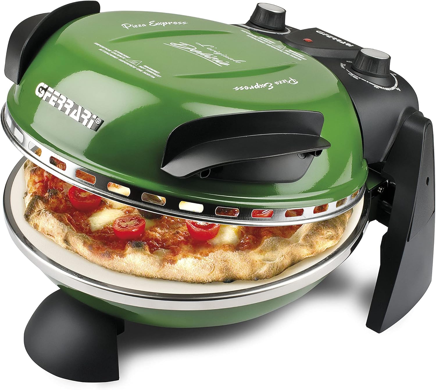 G3 Ferrari G10006 Pizza Express Delizia, 1200 W Pizza Oven, Adjustable Thermostat up to 400°C, Cooks Tasty Pizza in 5 Minutes, Double Resistance, Recipe Book and Spatulas Included - Black