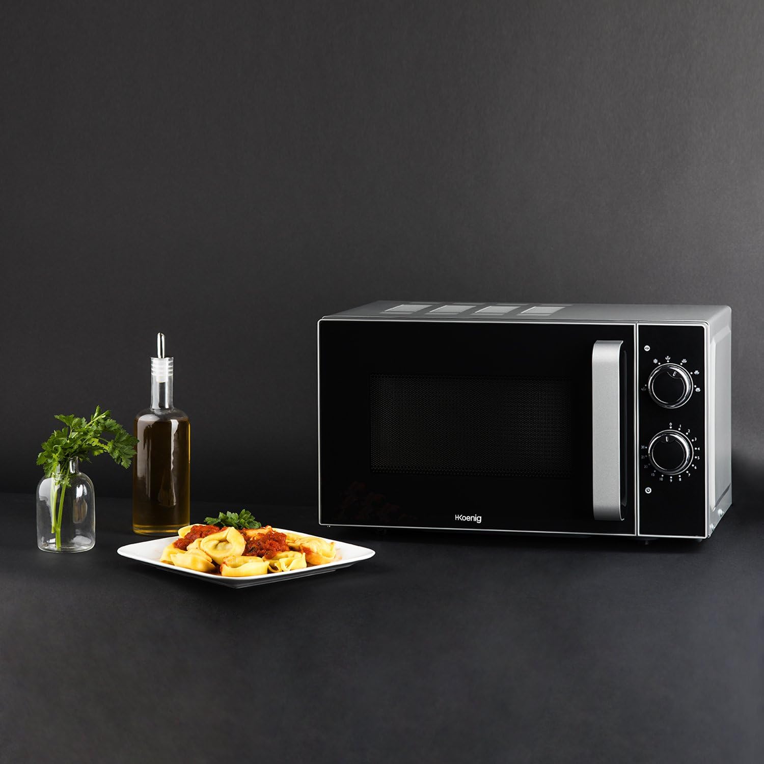 H.Koenig Micro-Ondes Four Grill 2 en 1 VIO9, 25L, Plateau tournant 27cm, 10 modes de cuisson jusqu’à 1000W, Décongélation, Cuisson combinée, écran LCD [Classe énergétique A+]