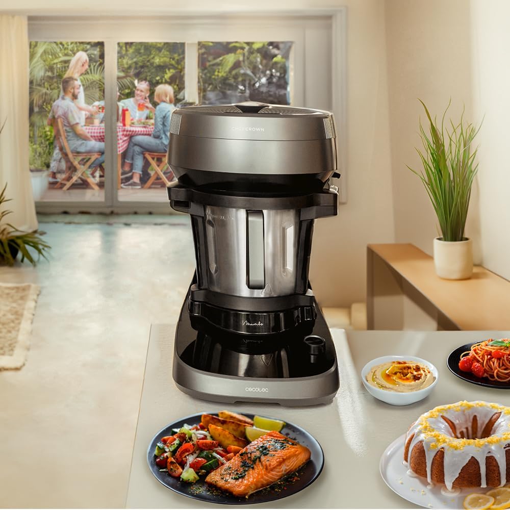 Cecotec Robot de Cuisine Mambo Black. 23 Fonctions, 10 Niveaux de Température, 1700W, 2,5 kg de Pâte, Cruche de 3,3L, 10 Vitesses, Minuterie, Température Réglable de 37 °C à 120 °C