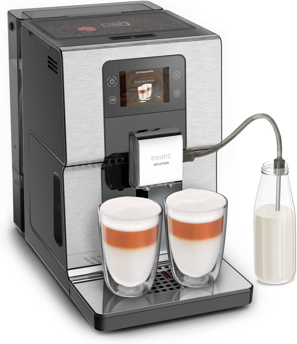 Krups Machine à café broyeur à grain, Ecran tactile couleur, 11 recettes préenregistrées, Indicateurs lumineux intuitif, accès bacs en frontal, Nettoyage facile, Intuition Préférence EA873810