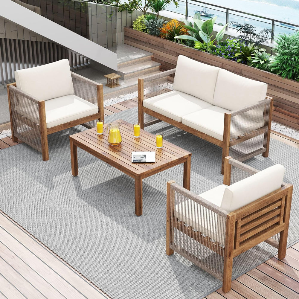 Zepneiy Salon de Jardin, Salon de Jardin 4 Personnes, avec canapé, Table Basse et Coussins, Housse en Tissu déhoussable et Lavable, Noir (Coussins d'assise Inclus)