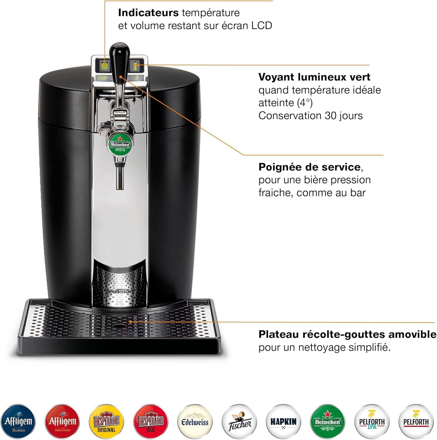 Krups Beertender Draft Beer Machine, 5 L Kegs, Heineken Group Brands, Indicator Light, Perfect Temperature and Foam, Cold Beer, Easy Installation, Compact VB452E10