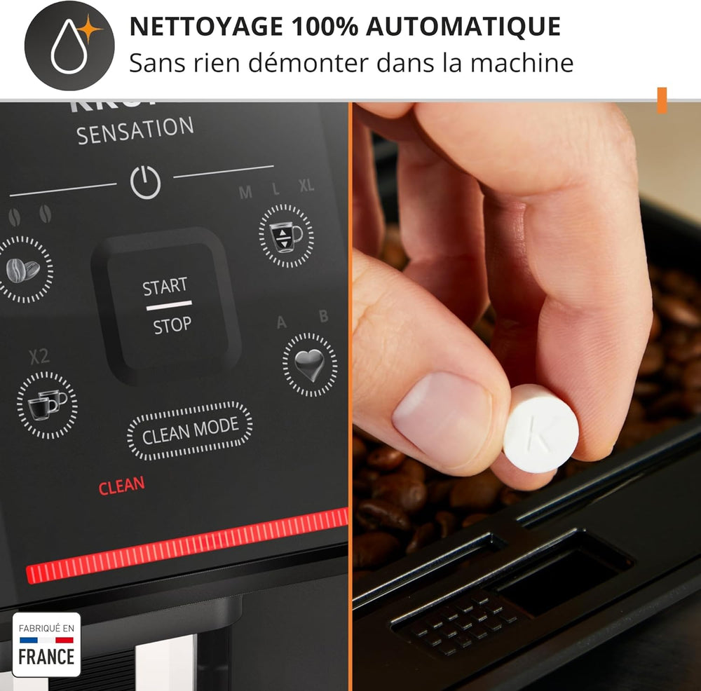 Krups Sensation C50, Machine à café grains, machine expresso, 5 boissons accès direct, Interface tactile, Facile à utiliser, Nettoyage automatique, Buse vapeur Cappuccino, Fabriqué en France EA910810