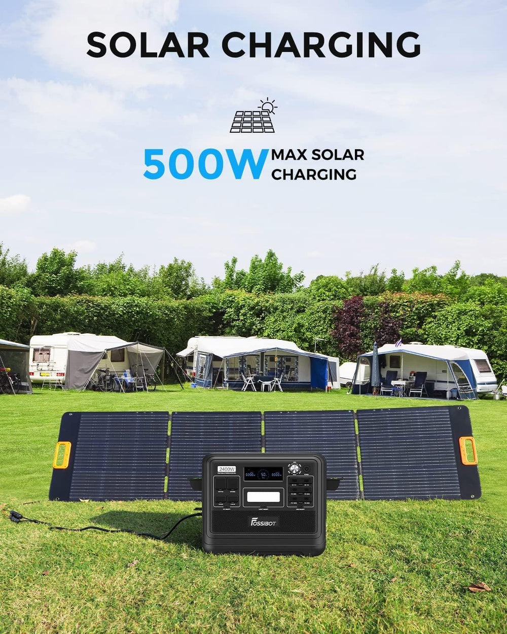 FOSSiBOT F2400 Station électrique portable CA 2400W (4800W Pic), Station Silencieux Solaire 2048Wh LiFePO4, Groupe Générateur Électrique Onduleur Alimentation de Secours à Domicile Camping