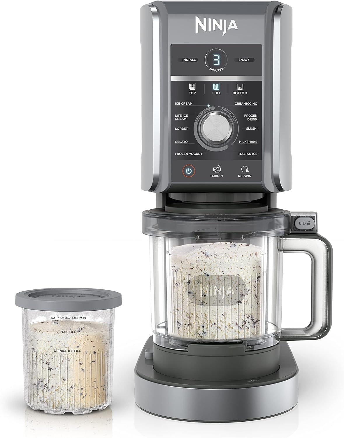 Ninja CREAMi Deluxe Ice Cream & Frozen Treat Maker for Ice Cream, Sorbet, Milkshakes, Frozen Yogurt, & More, 11-in-1, XL Capacity, Silver, Includes (2) Family-Sized 24 oz. Tubs, NC501