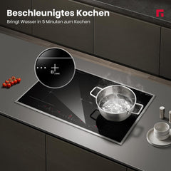 GASLAND IH774BFB Plaque de Cuisson Induction encastrable 77 cm, 4 foyers avec cadre en inox, zone spéciale BBQ, PowerBoost, 7000W (Poêle non incluse)