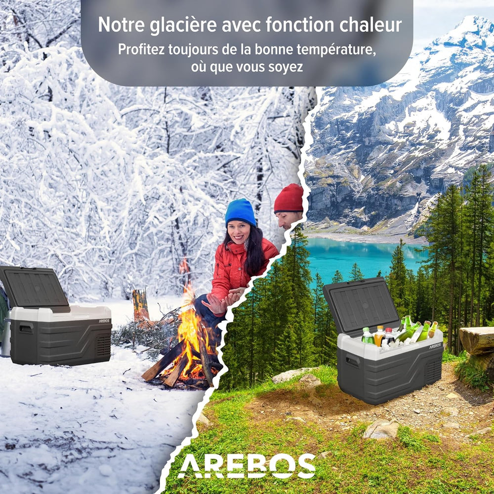 Arebos Glacière compresseur 26 l | Glacière électrique avec application et contrôle intelligent | Réfrigérateur mobile avec port USB | jusqu'à -20 °C | 12/24 V 230 V | Pour voiture, camion, camping,