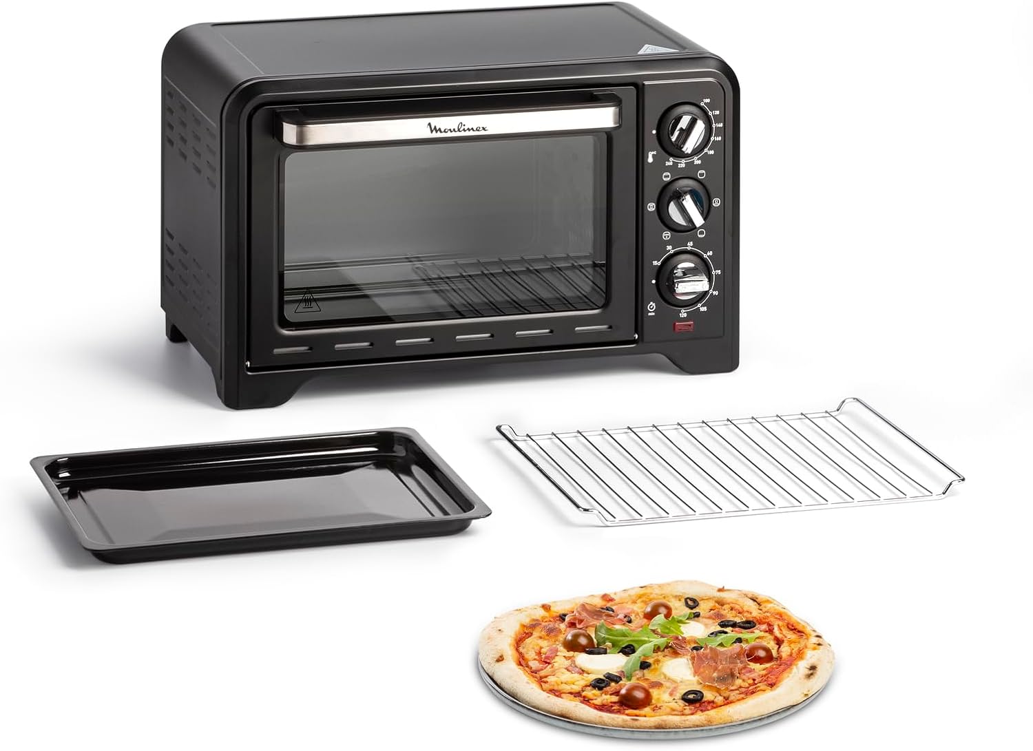 Moulinex Four électrique 39 L, 7 modes de cuisson, Chaleur tournante, Thermostat réglable jusqu’à 240° C, Tournebroche, Minuteur 120 min, Grille réversible, Optimo noir OX485810