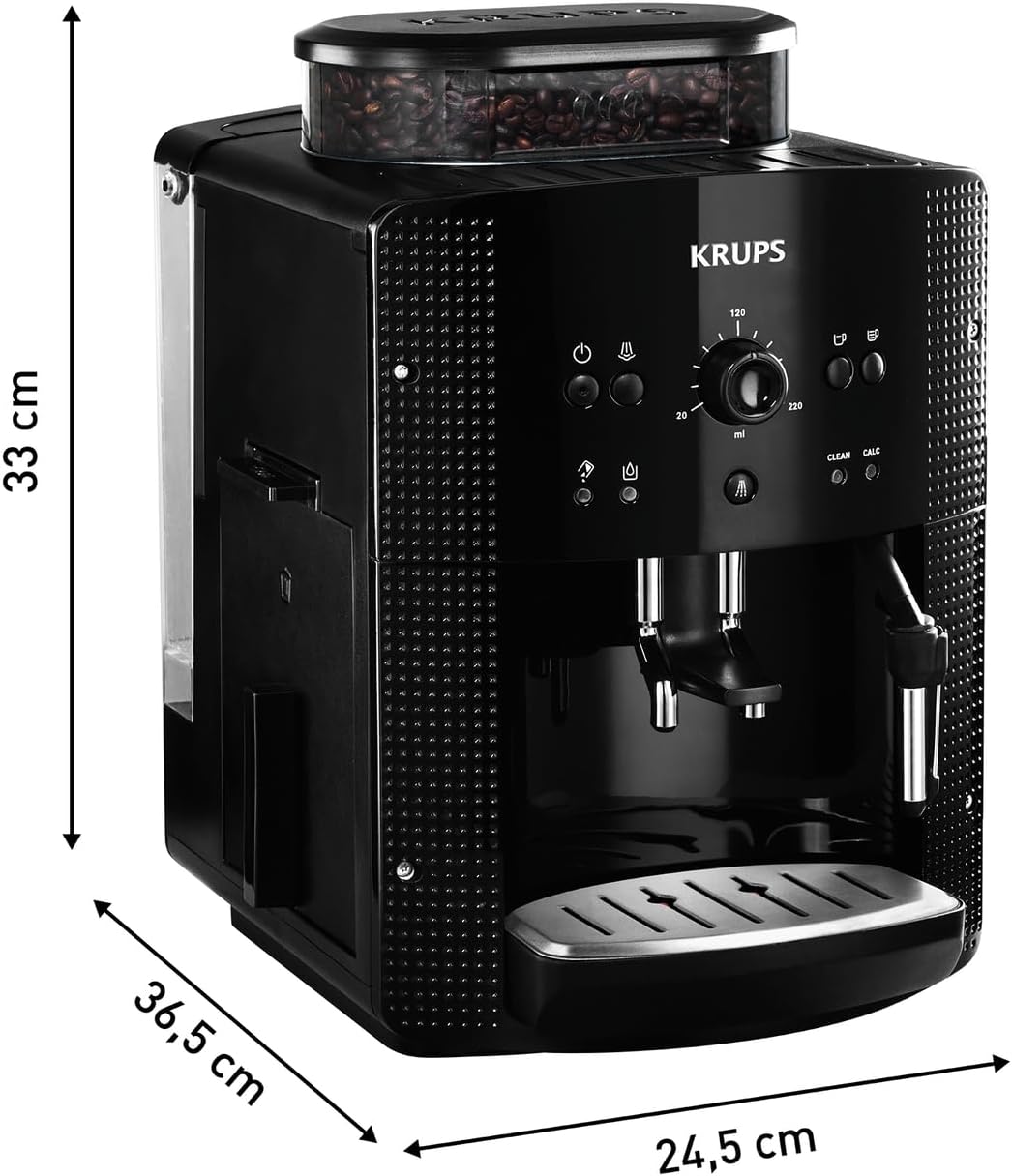 Krups EA8108 fully automatic coffee machine (automatic cleaning, 2 cup function, milk system with CappucinoPlus nozzle, 15 bar, coffee machine, espresso) black