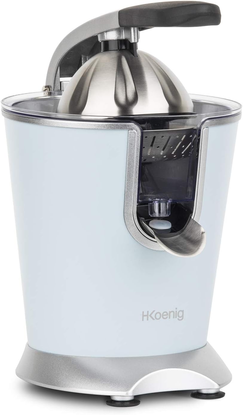 H.Koenig AGR80 160W Professional Electric Citrus Juicer Stainless Steel Lever and Filter Drip Free BPA Free Dishwasher Safe Parts