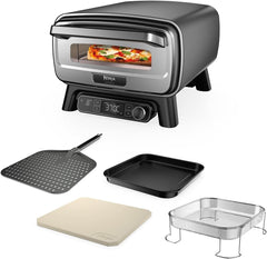 Ninja Woodfire 8-in-1 Electric Outdoor Pizza Oven, Rotisserie & Smoker BBQ with Grate, Pro-Heat Plate, Pizza Stone, Wood Pellets and Shovel, 6 Settings, Dark Orange OO101EU