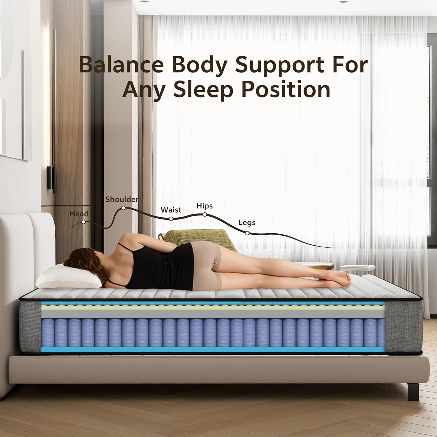 Matoresu Matelas 140x200 Hauteur 25cm, Matelas Hybride à Ressorts Ensachés Indépendant en Mousse à Mémoire de Forme, Tissu Doux pour La Peau&Soutien Confortable, Matelas 2 Personnes Moyenne Ferme