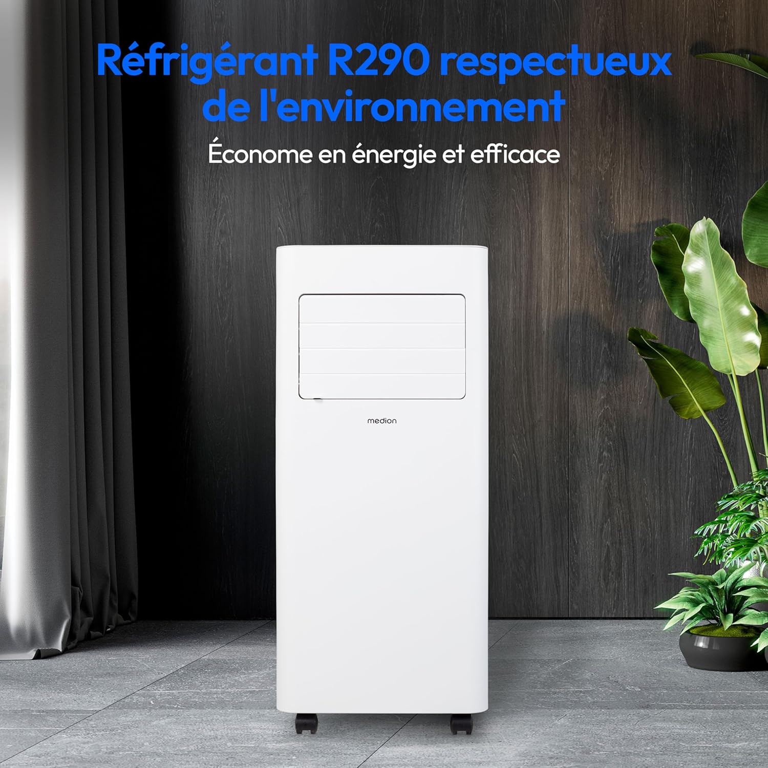 MEDION Smart Climatiseur Mobile P1002 (10000 BTU, 3-en-1, Refroidir, Déshumidification, Ventilation, jusqu'à 34m², kit de joint de fenêtre, mode sommeil, contrôle Wifi, Télécommande, Écran, MD 37733)