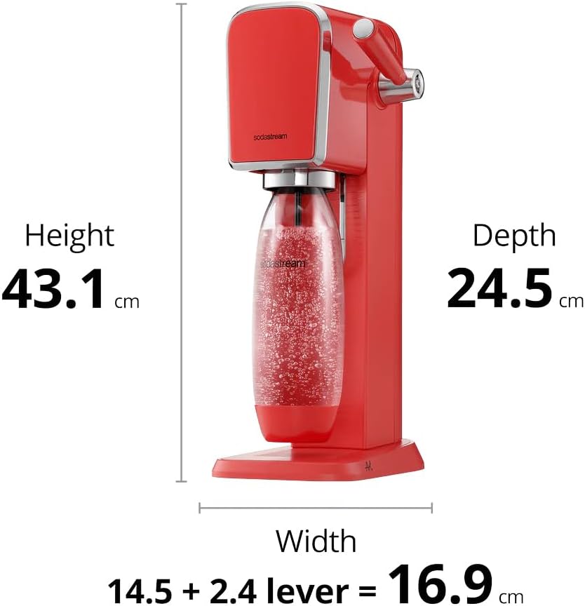SodaStream ART Sparkling Water and Soda Machine | Pack of 1 Bottle 1 L + 1 Bottle 0.5 L Dishwasher Safe + 1 60L Gas Refill Clip On | Black [Amazon Exclusive]