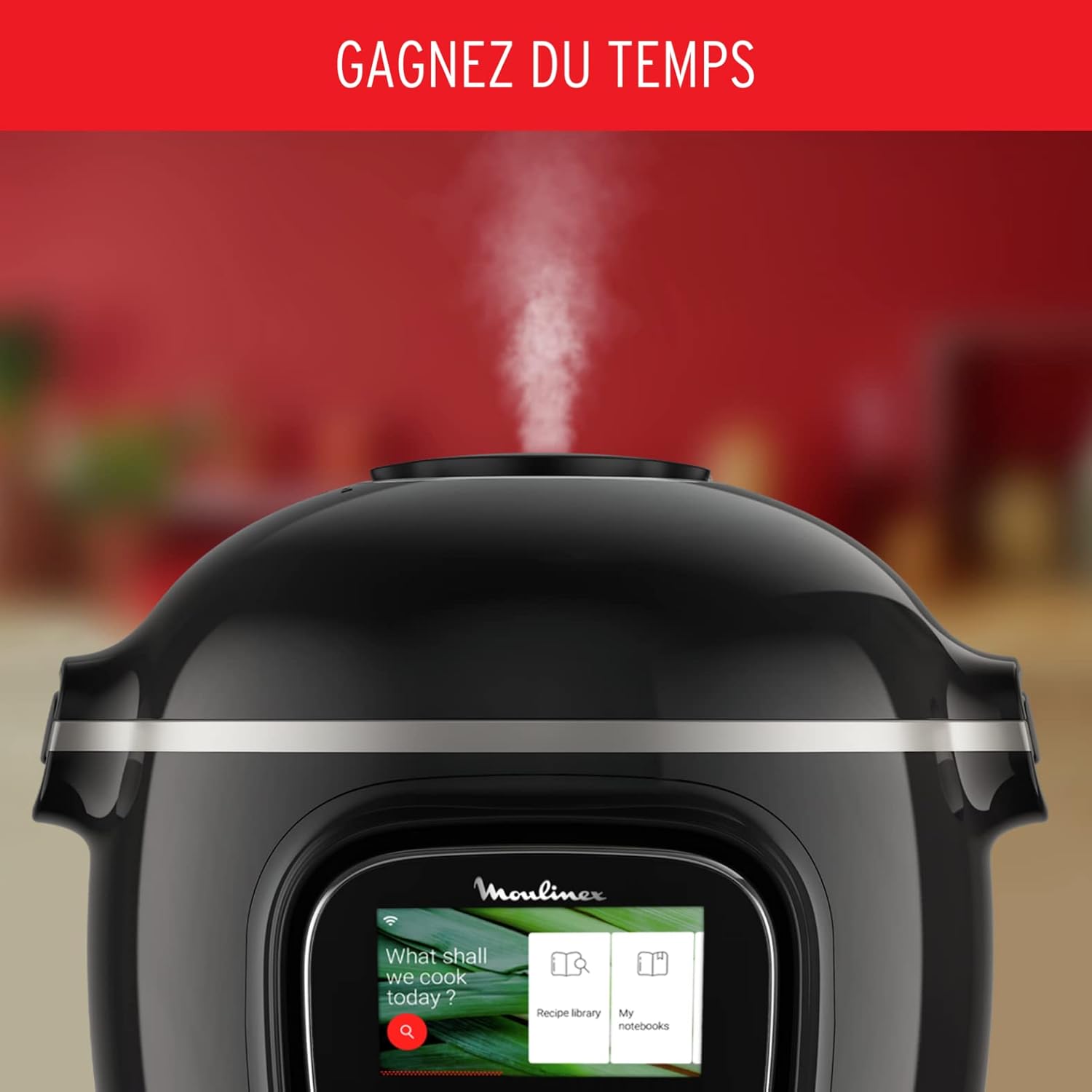 Moulinex Cookeo Touch Wifi Multicuiseur intelligent, Cuve 6 L, Haute pression, Guide pas à pas, 250 recettes intégrées, Application Moulinex CE902800, Noir