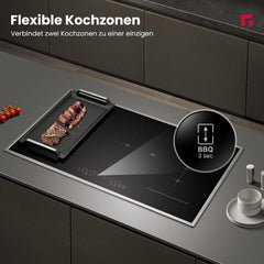 GASLAND IH905BFB Plaque de Cuisson Induction encastrable 90 cm, 5 foyers avec cadre en inox, zone spéciale BBQ, PowerBoost, 10000W (Poêle non incluse)
