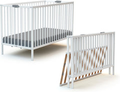 WEBABY - Lit bébé pliant 60x120cm Blanc | Bois massif | Dès la naissance |Confort de sommeil | Sommier à lattes | Compact | Transportable | Pliable |Gain de place | Lit de voyage