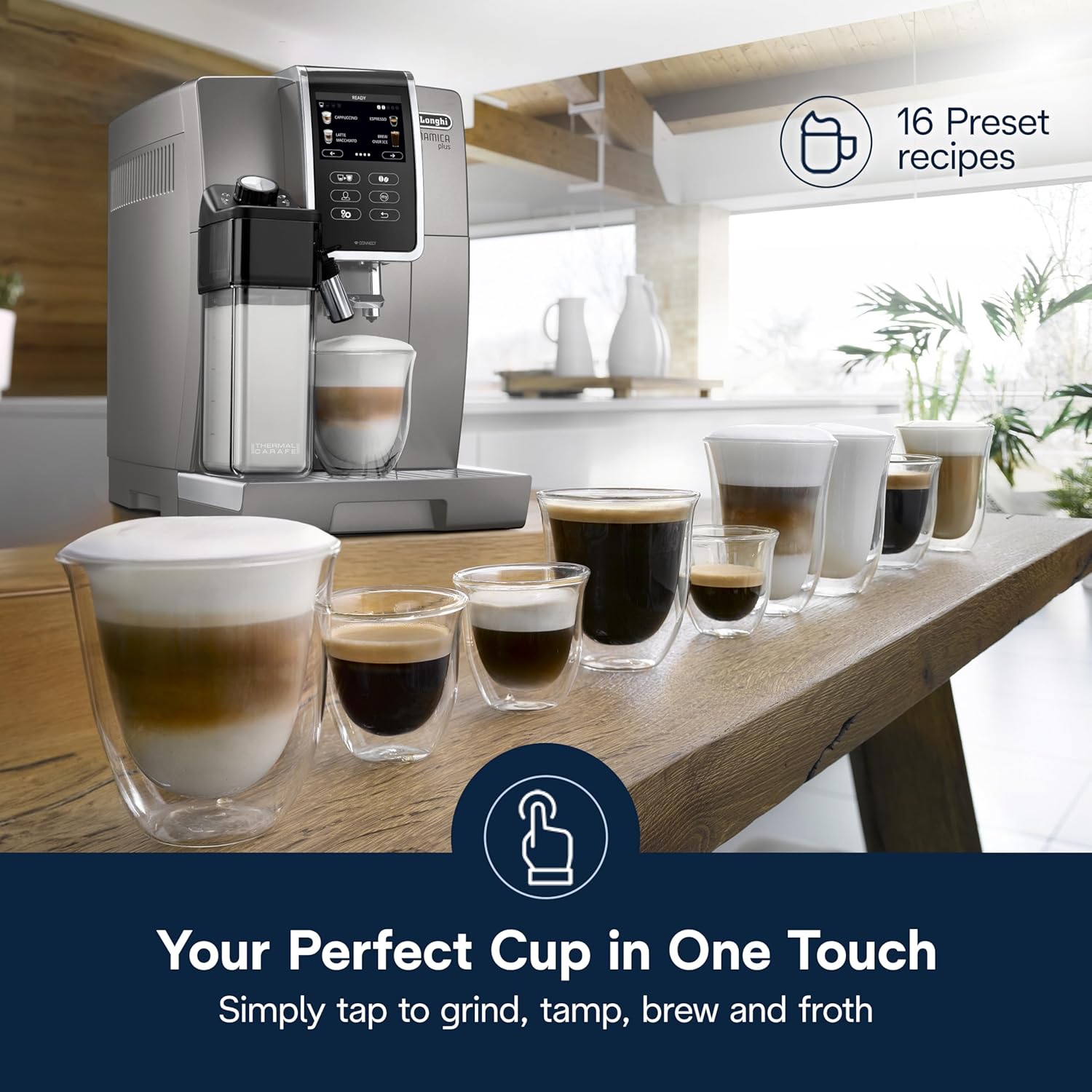 De'Longhi Dinamica LatteCrema Espresso Machine with Automatic Milk Frother for Latte, Cappuccino, Built-in Grinder, Silver, ECAM35075SI