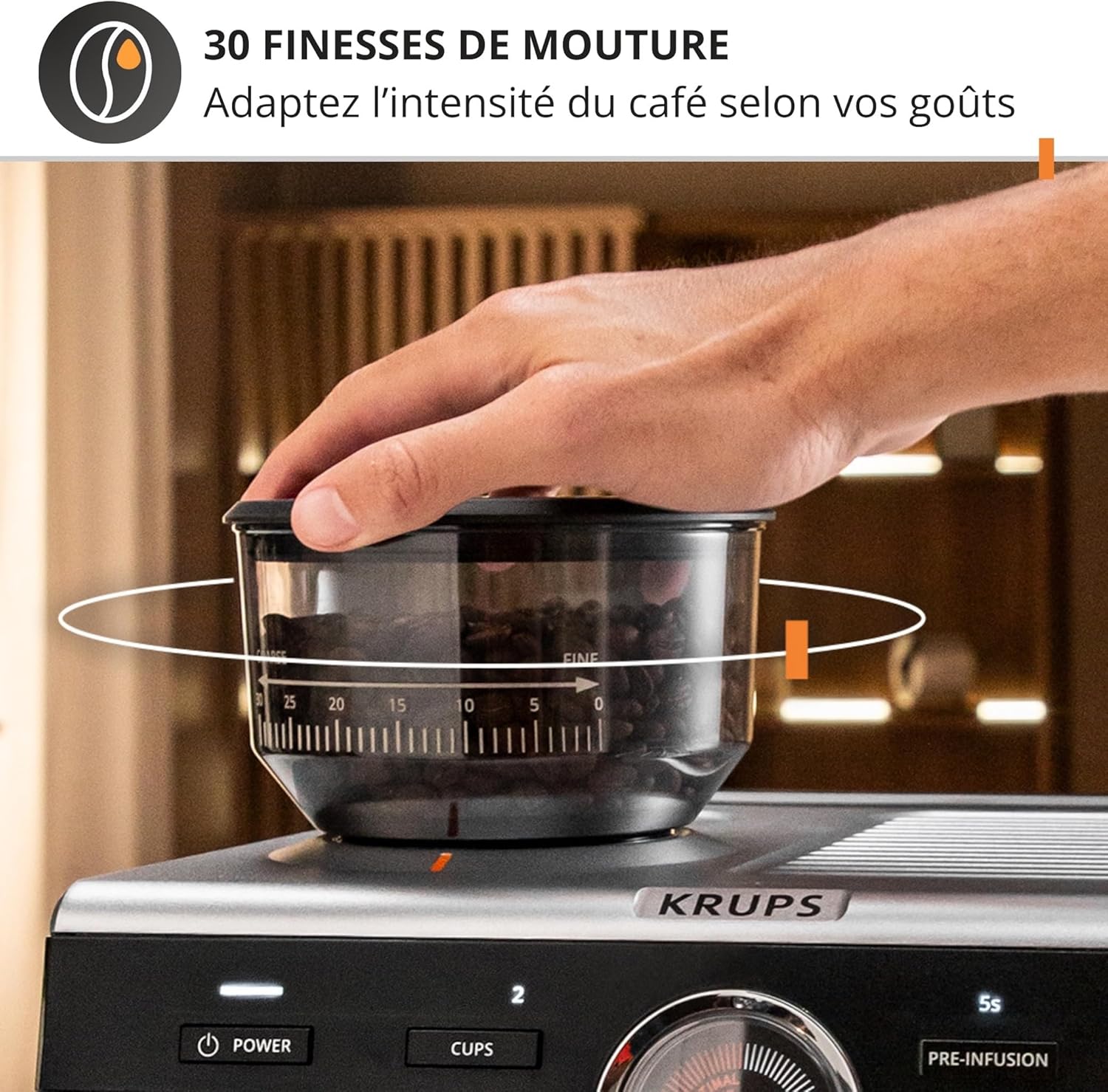 Krups Virtuoso+, Machine expresso, Machine a cafe à pompe, expresso machine a cafe moulu ou dosettes, 15 bars, Inox, Buse vapeur, Espresso et cappuccino, XP444G10