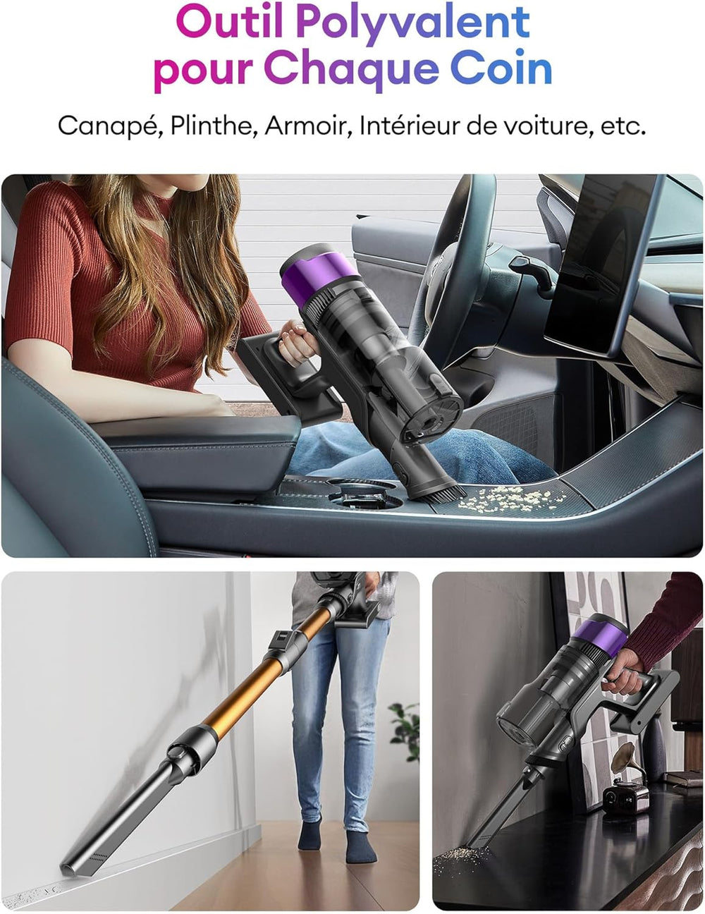 Ultenic U20 Aspirateur Balai sans Fil, 55kPa/60min Aspirateur sans Fil, Technologie GreenEye, Tube Pliable, Brosse de Sol TangleTame, Puissant pour Poils Animaux, Sol Dur et Voiture