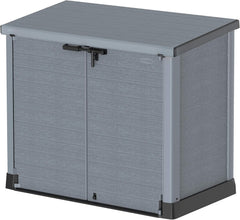Duramax StoreAway 1200L Plastic Garden Shed/ Flat Lid, Outdoor Storage Shed, Wheelie Bin Hideaways, Wheelie bin box, Durable Construction, Ideal for Bikes, BBQs & 2x 240L Bins, 145x85x125 cm, Brown