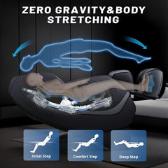 HealthRelife Fauteuil de Massage pour Tout Le Corps - Chaise de Massage Intelligente Zero Gravity - Mains robotiques 3D avec Rail SL - Fauteuil de Relaxation Bluetooth - Noir