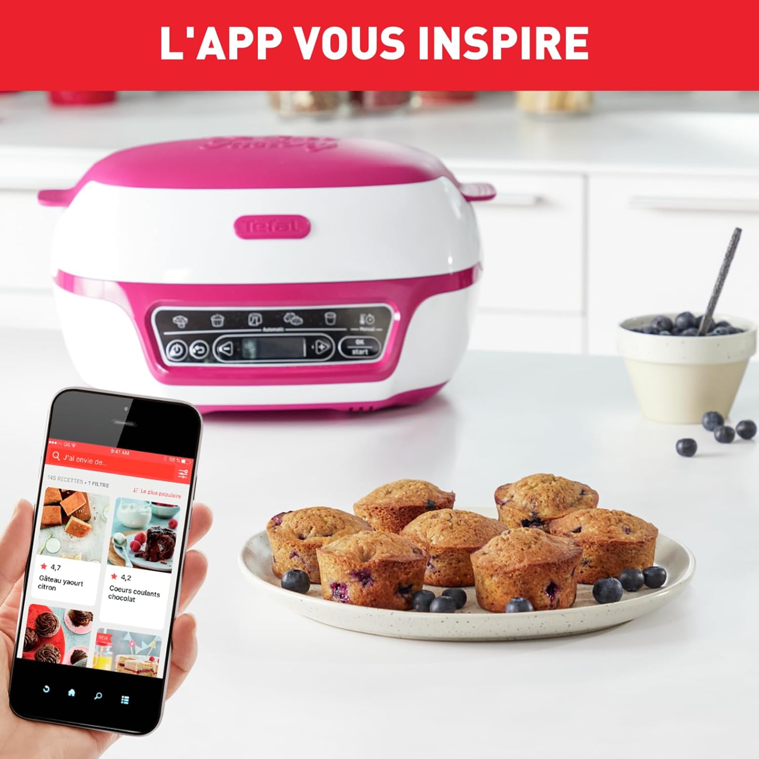 Tefal Smart Cake Machine, 5 Automatic Programs, 1 Manual Mode, 12 Mini Cake Moulds, 1 Large Mould, Compatible with CreaBake Series, Cake Factory Delights KD810112