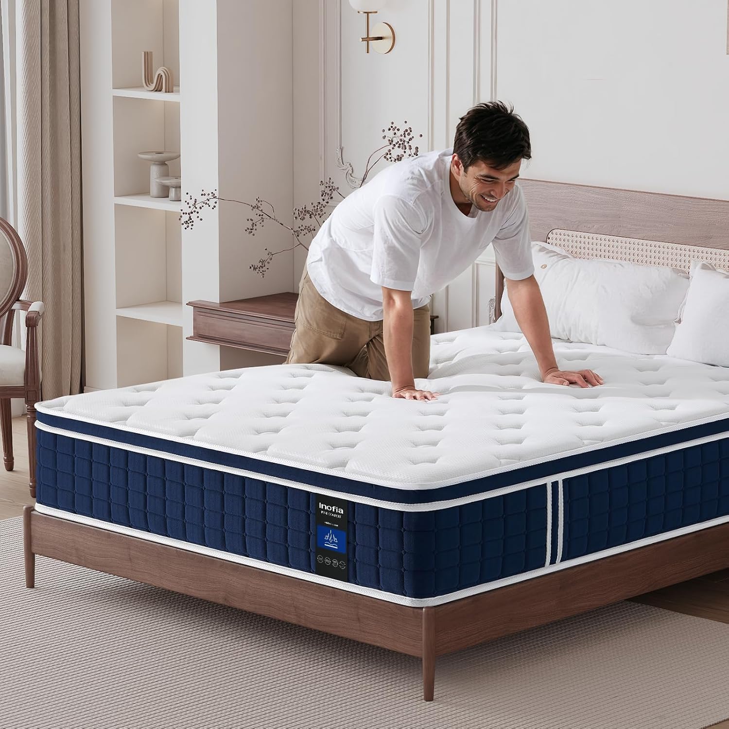 Inofia Ace Hybrid Firm Mattress 140 x 200 cm H4 Firm Mattress with Breathable Memory Foam and Independent Bagged Springs, 7 Ergonomic Zones, Extra Comfort for Adults and Children