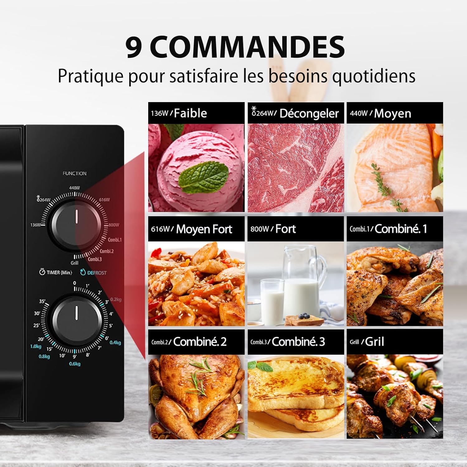 Toshiba Micro-ondes 20L MW2-MM20P(BK), Micro-ondes sur Pied, 800W, 5 Niveaux de Puissance, avec Décongélation Facile, éclairage LED à l'intérieur, Noir
