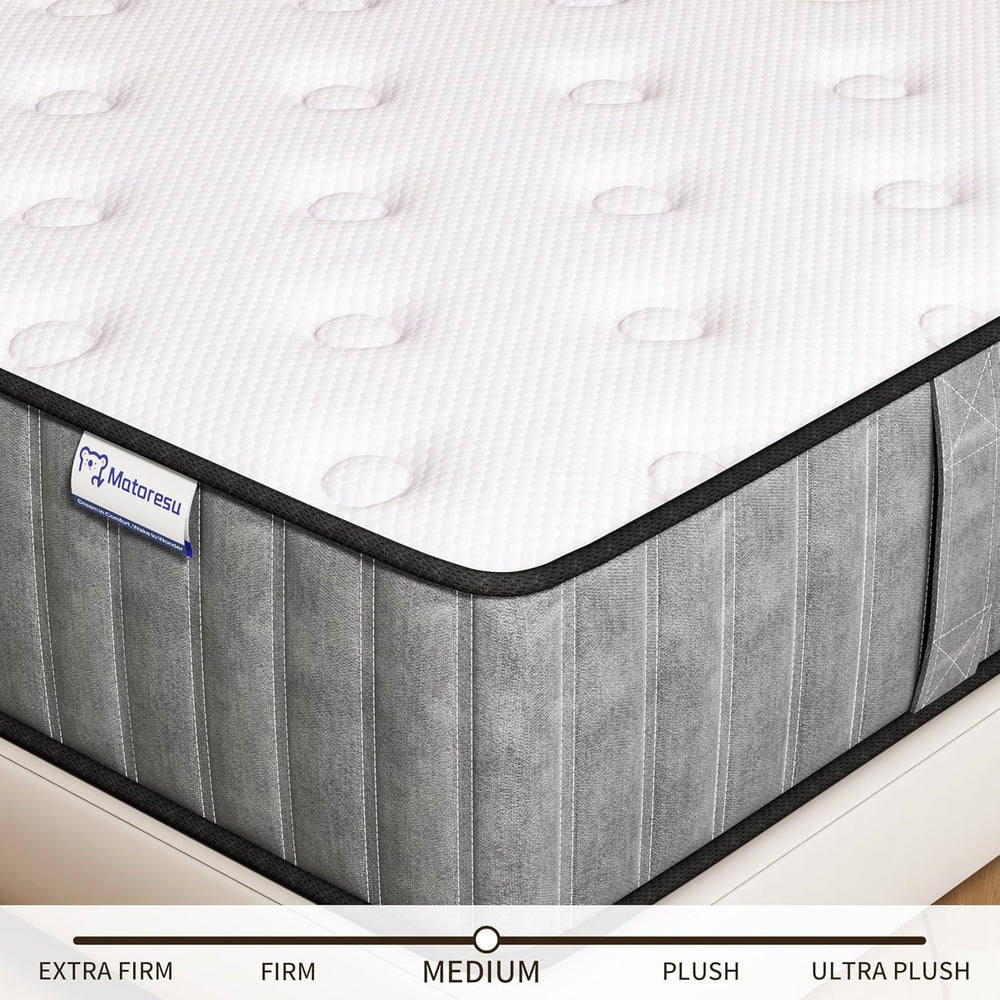 Matoresu Matelas 140x200 Hauteur 25cm, Matelas Hybride à Ressorts Ensachés Indépendant en Mousse à Mémoire de Forme, Tissu Doux pour La Peau&Soutien Confortable, Matelas 2 Personnes Moyenne Ferme