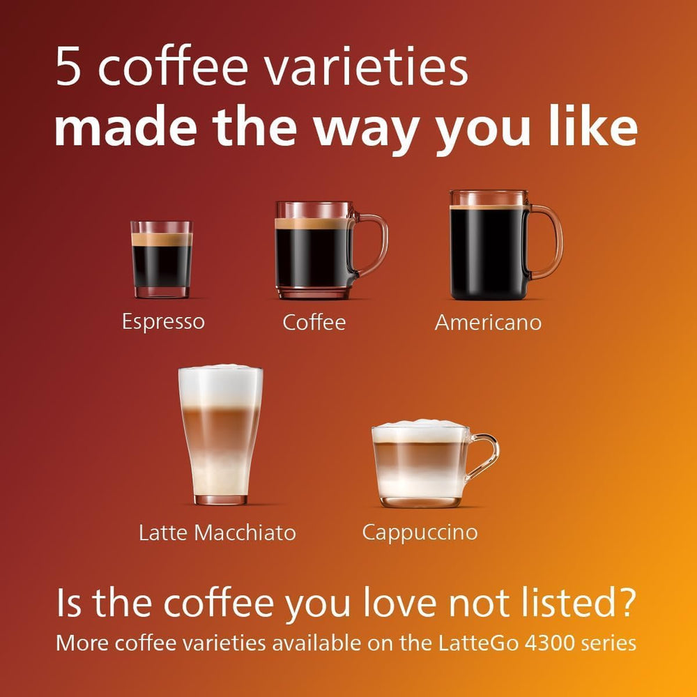 PHILIPS 4400 Series Fully Automatic Espresso Machine – 12 Hot & Iced Coffees, Quick-to-Clean LatteGo Milk System, SilentBrew, QuickStart, Ceramic Grinder, Black Chrome (EP4444/90)