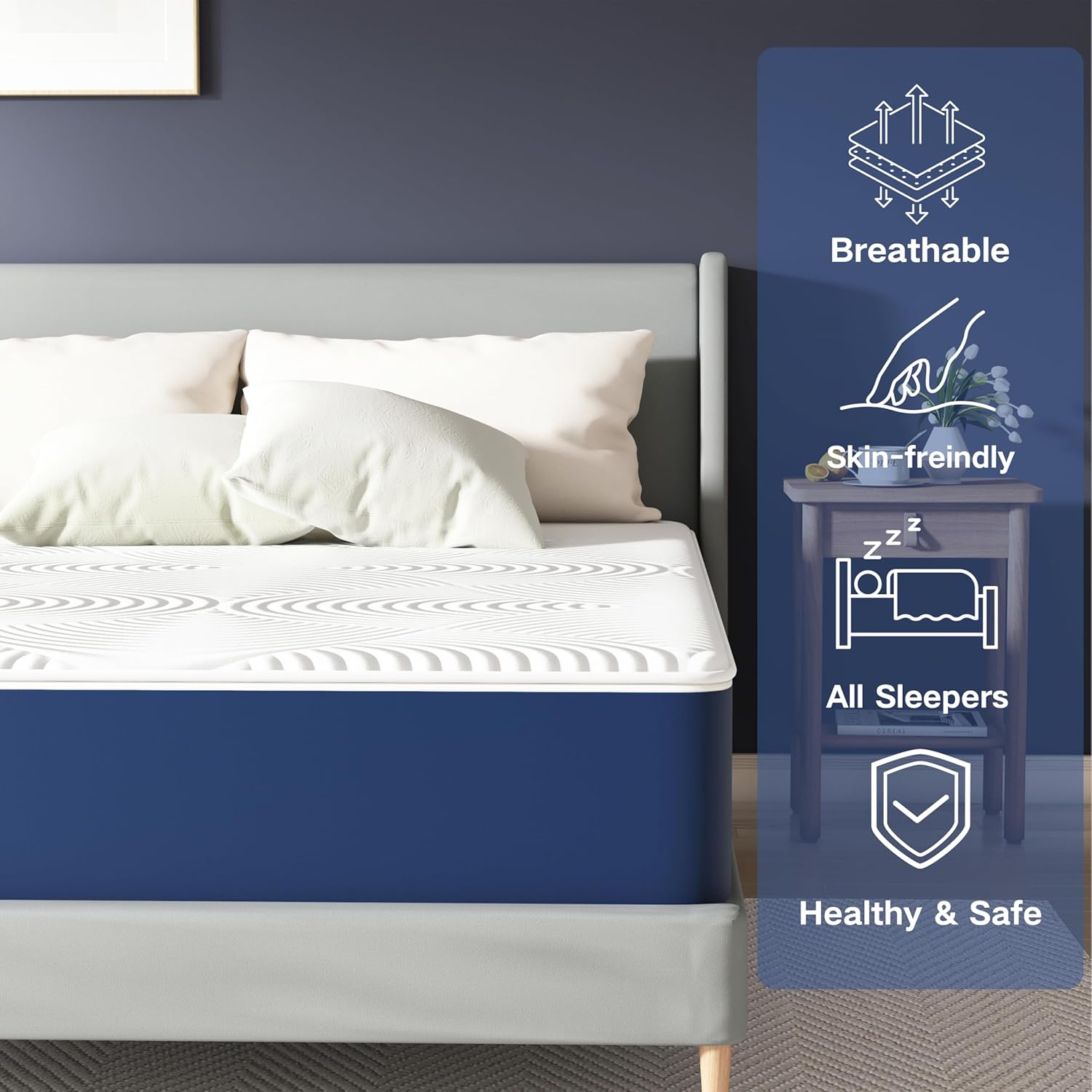 Matoresu Matelas 140x200 Hauteur 25cm, Matelas Hybride à Ressorts Ensachés Indépendant en Mousse à Mémoire de Forme, Tissu Doux pour La Peau&Soutien Confortable, Matelas 2 Personnes Moyenne Ferme