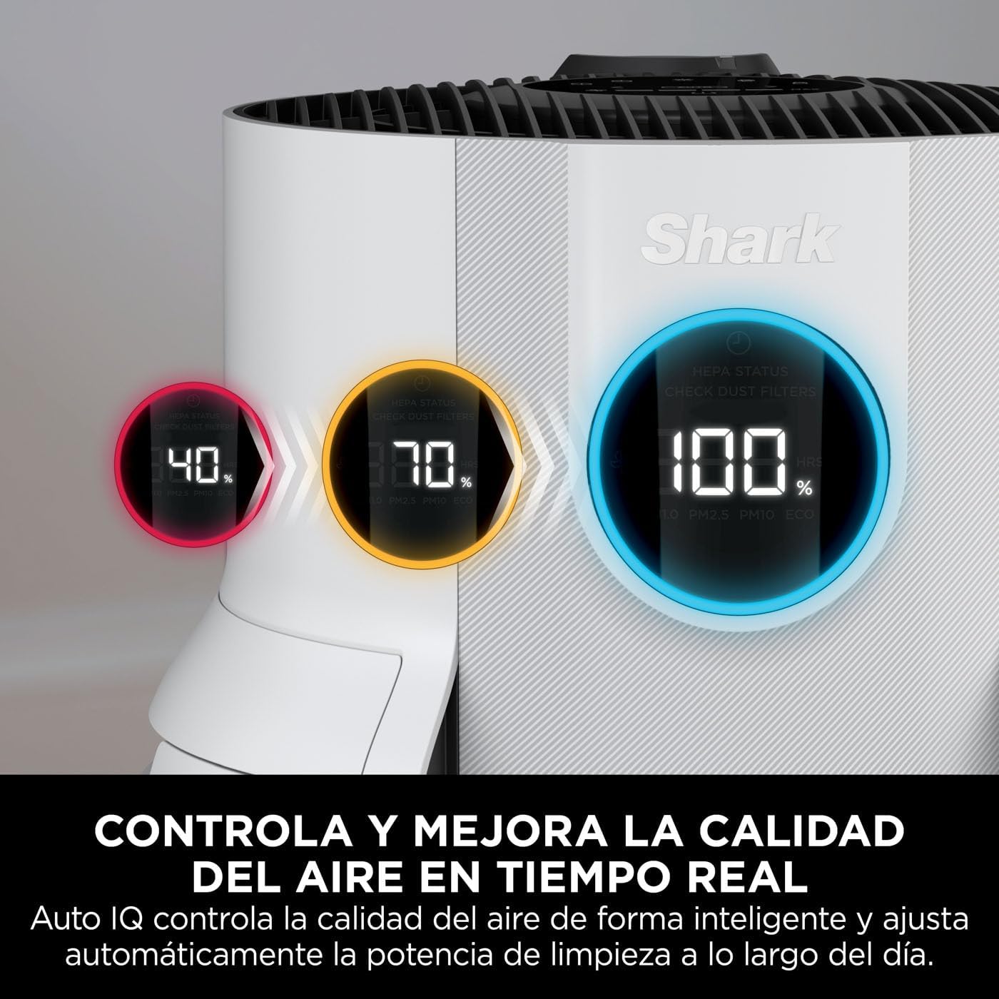 Shark NeverChange jusqu'à 5 ans Purificateur d'air MAX intérieur, Couvre 130m², Filtre HEPA 5 ans, Capture 99,97% allergènes, Mode automatique, Silencieux, LED, Blanc HP300EU
