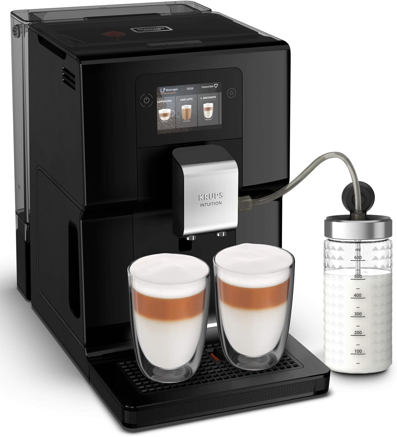 Krups Machine à café broyeur à grain, Ecran tactile couleur, 11 recettes préenregistrées, Indicateurs lumineux intuitif, accès bacs en frontal, Nettoyage facile, Intuition Préférence EA873810