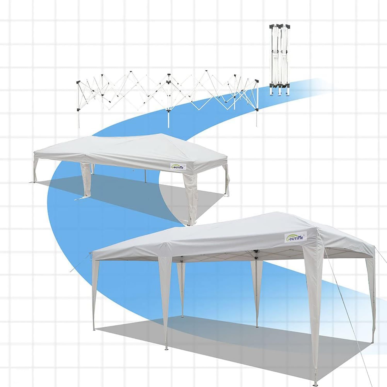 Goutime tonnelle Pliante 3x6,Pop up canopée Gazebo Tente de fête,4 Murs détachables Même Sac à roulettes,abri de Jardin Exterieur,Tente de réception（Blanc）