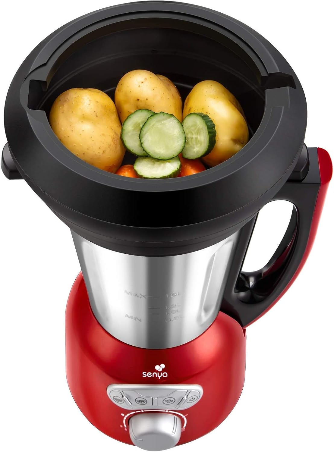 Senya SYCP-HB008R Cook & Ice V3 Red Stainless Steel Heated Blender, Soup Blender/Milled Soup, Steaming, Crushed Ice Smoothies, 1, 5L, 1400W, SYCP-HB008R