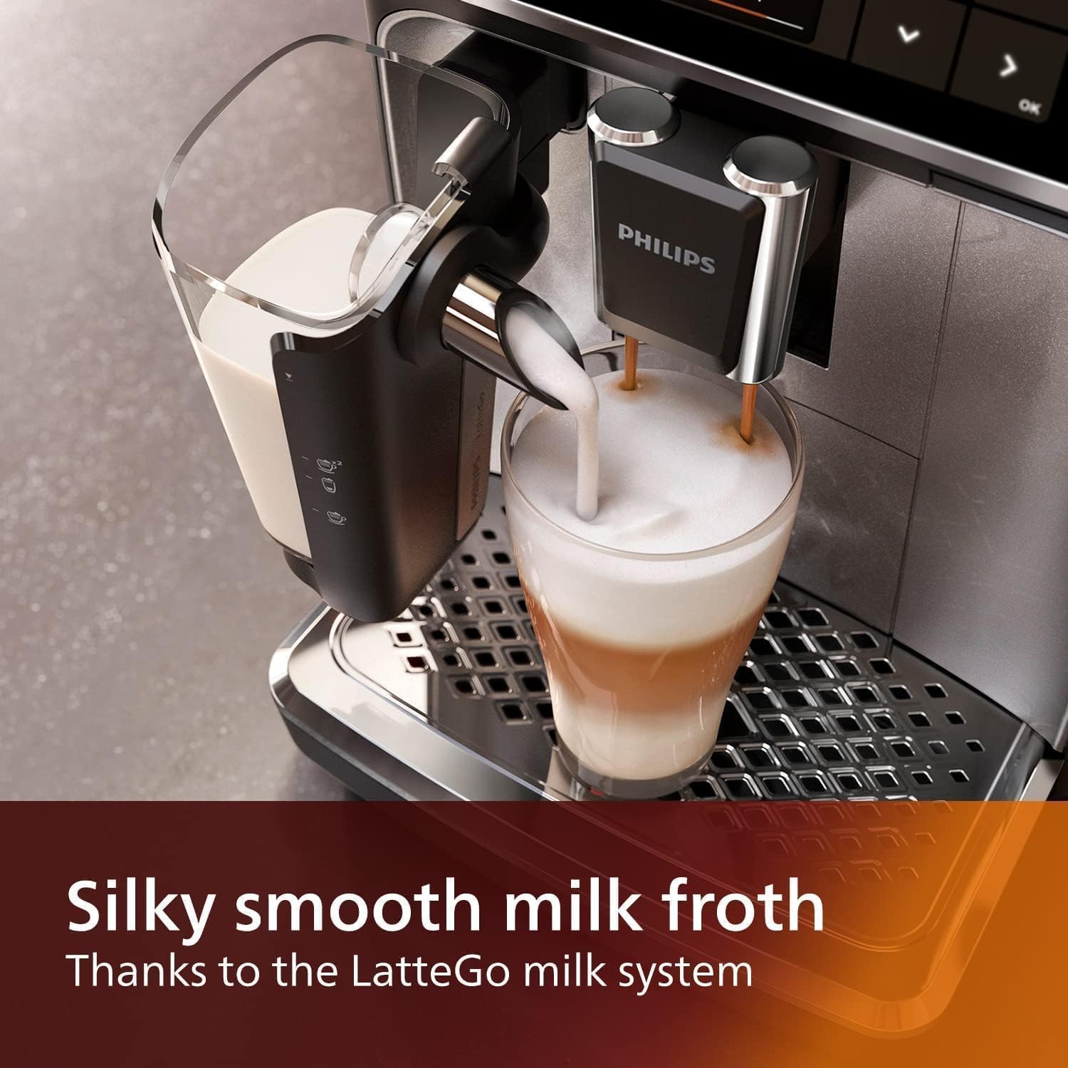 PHILIPS 4400 Series Fully Automatic Espresso Machine – 12 Hot & Iced Coffees, Quick-to-Clean LatteGo Milk System, SilentBrew, QuickStart, Ceramic Grinder, Black Chrome (EP4444/90)