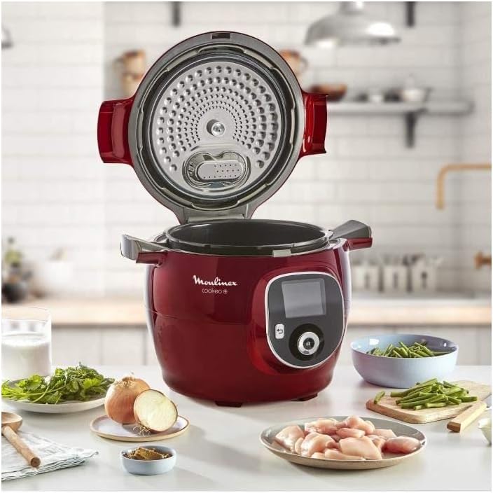 Moulinex Cookéo Smart Multicooker with 180 Pre-Programmed Recipes for up to 6 People 6 Modes of Quick and Easy Step-by-Step Cooking 1600 W Red, 6 L